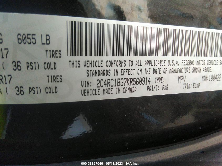 2019 CHRYSLER PACIFICA TOURING L - 2C4RC1BG7KR560914
