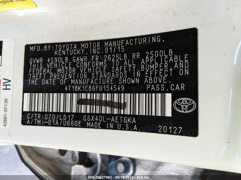 2015 TOYOTA AVALON LIMITED - 4T1BK1EB6FU154549