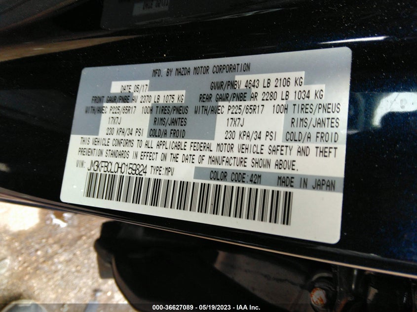 VIN JM3KFBCL0H0159824 2017 MAZDA CX-5 TOURING