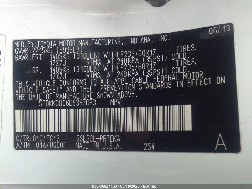 2013 TOYOTA SIENNA LE - 5TDKK3DC6DS387083
