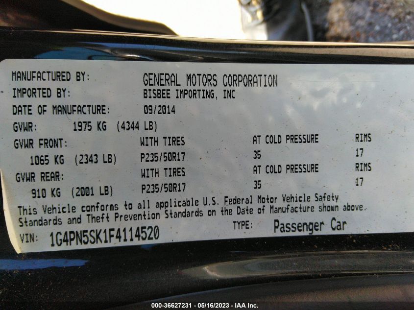 2015 BUICK VERANO BASE - 1G4PN5SK1F4114520