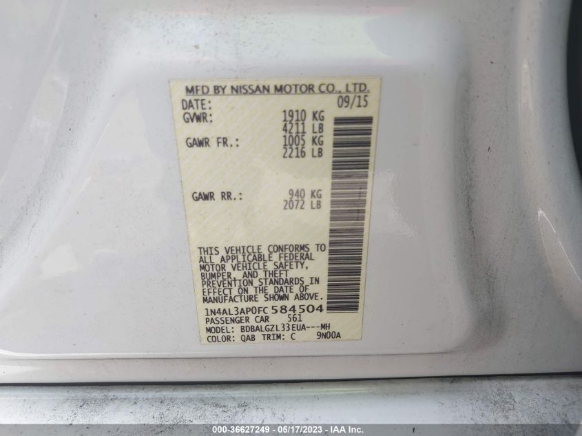 2015 NISSAN ALTIMA 2.5 S - 1N4AL3AP0FC584504