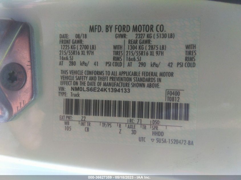 2019 FORD TRANSIT CONNECT VAN XL - NM0LS6E24K1394133