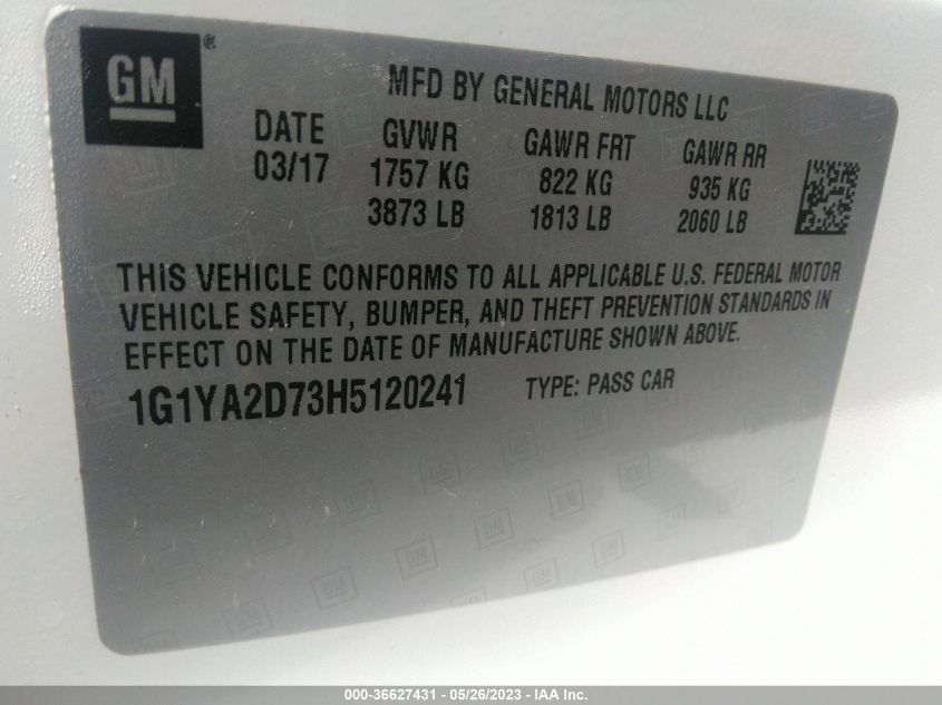 2017 CHEVROLET CORVETTE 1LT - 1G1YA2D73H5120241