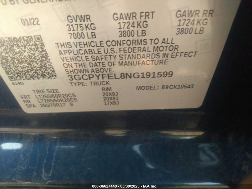 2022 CHEVROLET SILVERADO 1500 LTD LT TRAIL BOSS - 3GCPYFEL8NG191599