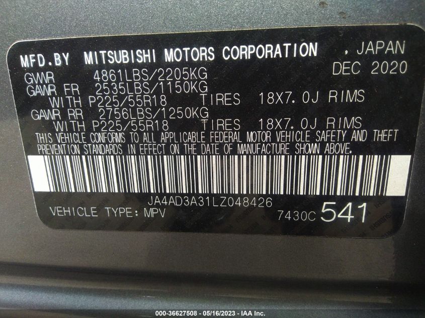 2020 MITSUBISHI OUTLANDER SE/SEL/LE/SP - JA4AD3A31LZ048426