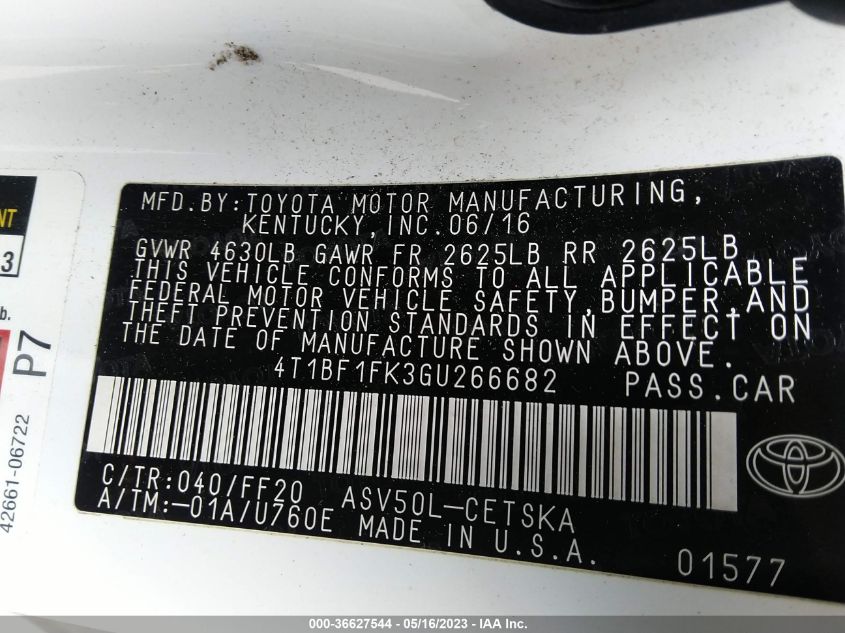 2016 TOYOTA CAMRY LE - 4T1BF1FK3GU266682