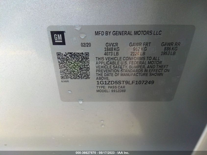2020 CHEVROLET MALIBU LT - 1G1ZD5ST9LF107249