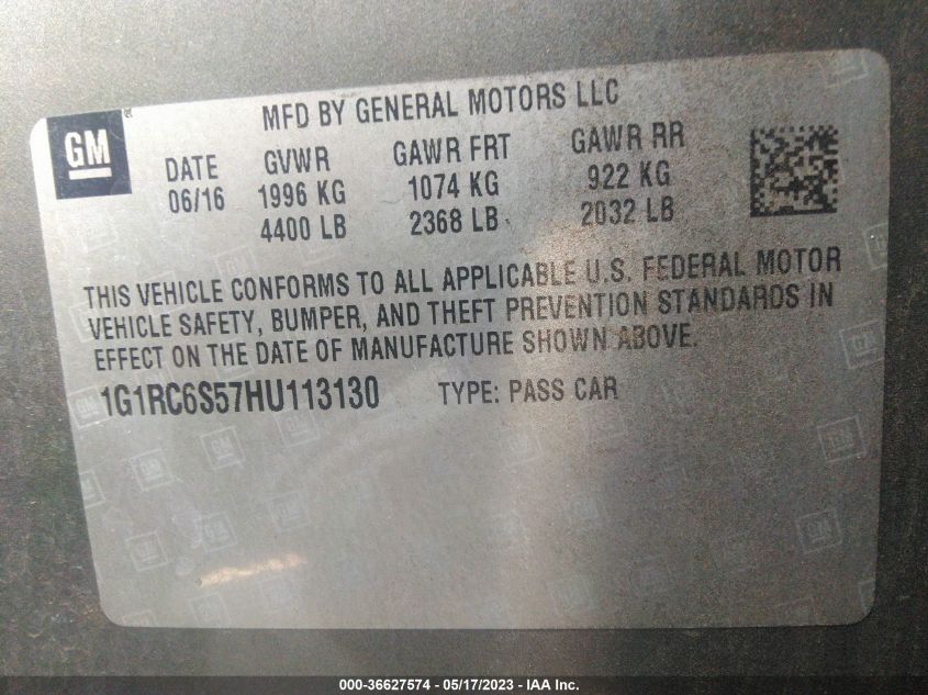 2017 CHEVROLET VOLT LT - 1G1RC6S57HU113130