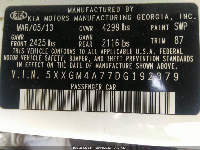 2013 KIA OPTIMA LX - 5XXGM4A77DG192379