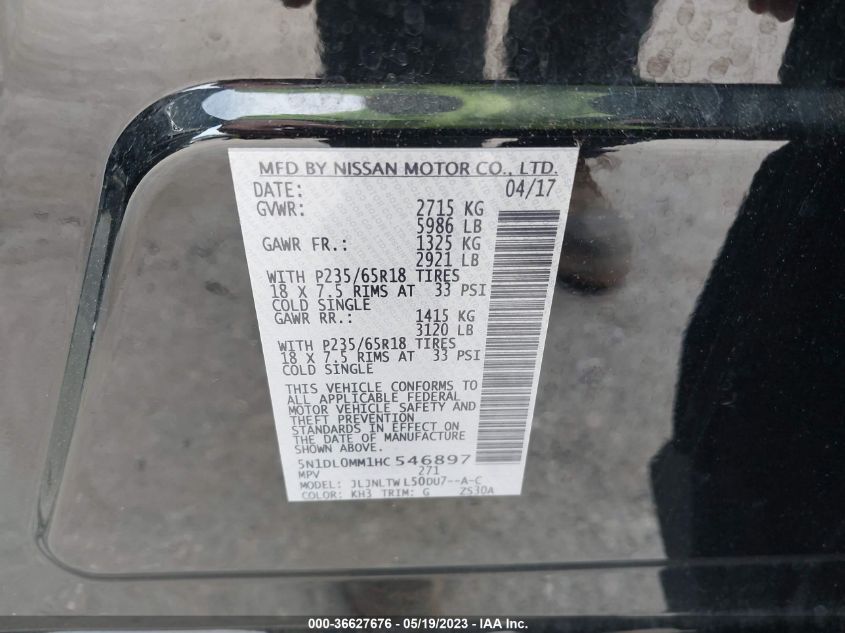 2017 INFINITI QX60 - 5N1DL0MM1HC546897