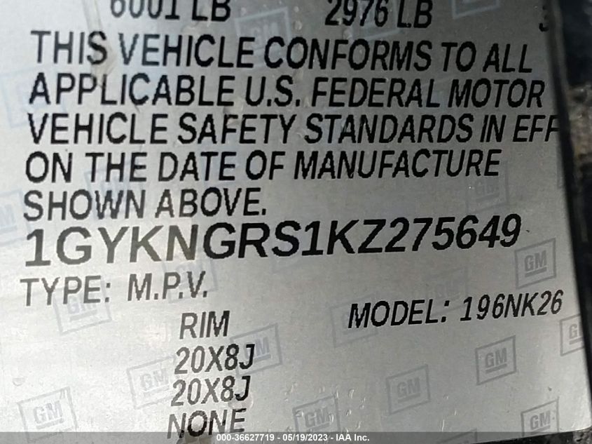 2019 CADILLAC XT5 PLATINUM AWD - 1GYKNGRS1KZ275649