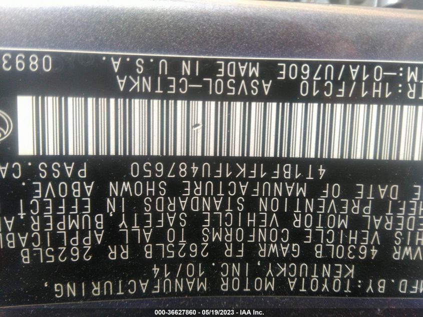 2015 TOYOTA CAMRY XLE/SE/LE/XSE - 4T1BF1FK1FU487650