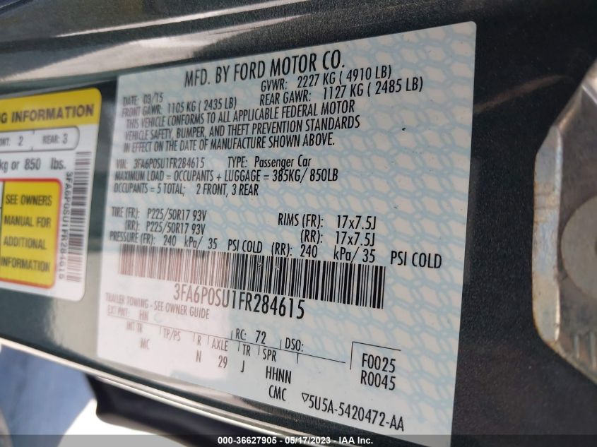 2015 FORD FUSION ENERGI TITANIUM - 3FA6P0SU1FR284615
