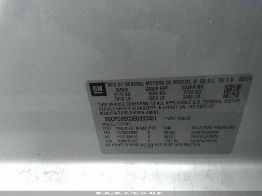 2014 CHEVROLET SILVERADO 1500 LT - 3GCPCREC5EG393431