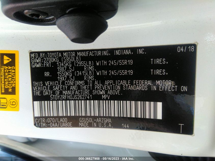 2018 TOYOTA HIGHLANDER LIMITED - 5TDYZRFH0JS262741