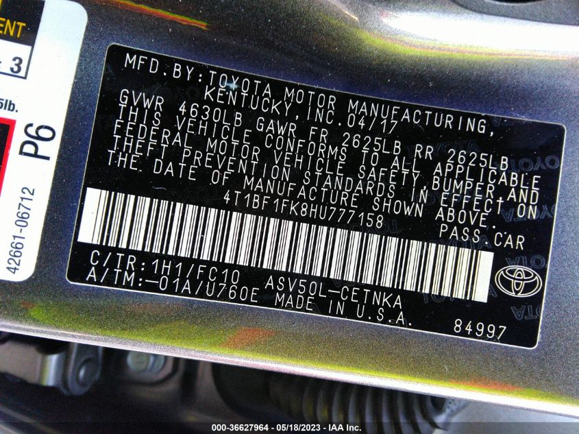 2017 TOYOTA CAMRY LE - 4T1BF1FK8HU777158