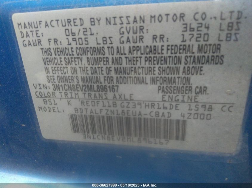 2021 NISSAN VERSA SV - 3N1CN8EV2ML896167