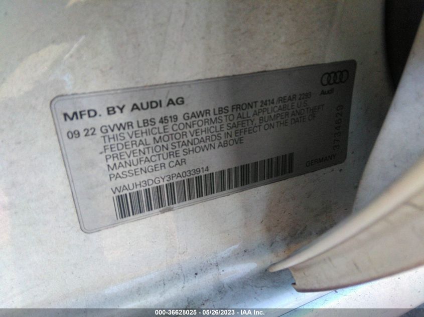 2023 AUDI S3 PREMIUM PLUS - WAUH3DGY3PA033914