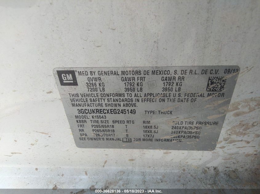 2014 CHEVROLET SILVERADO 1500 LT - 3GCUKRECXEG245149