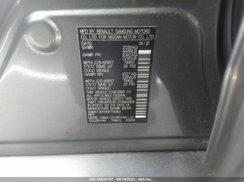2016 NISSAN ROGUE SV - KNMAT2MT8GP715962