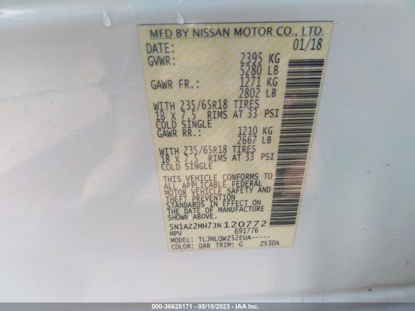 2018 NISSAN MURANO SV - 5N1AZ2MH7JN120772