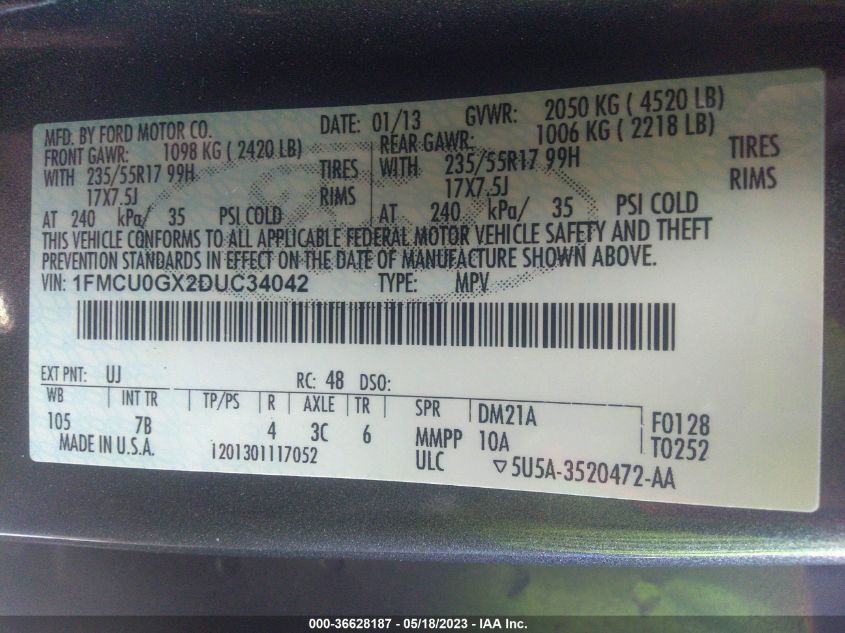 2013 FORD ESCAPE SE - 1FMCU0GX2DUC34042