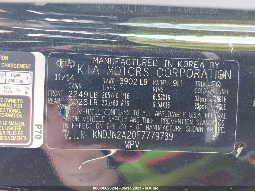 2015 KIA SOUL BASE - KNDJN2A20F7779739