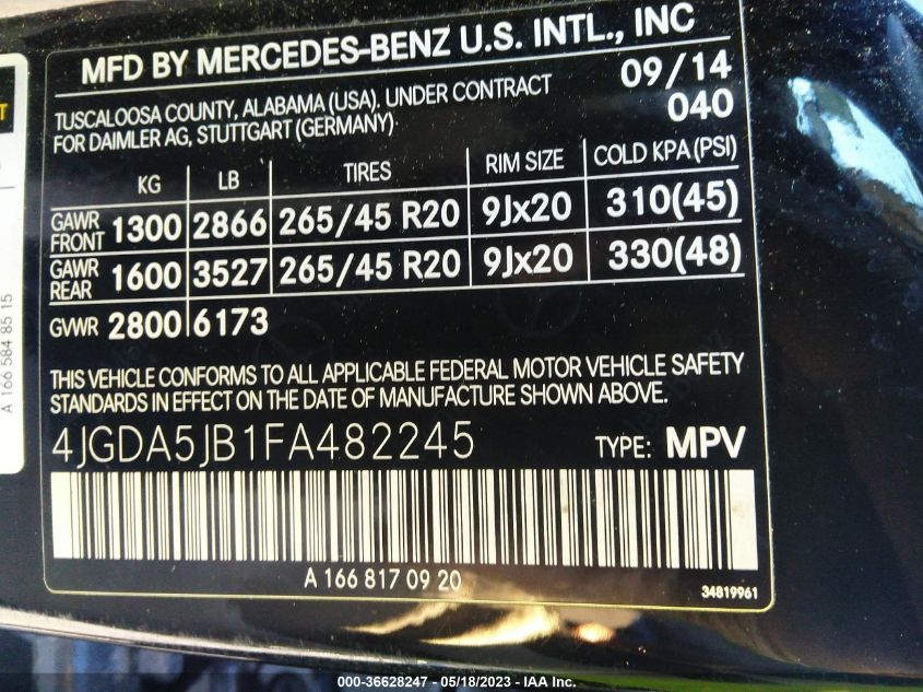 2015 MERCEDES-BENZ M-CLASS ML 350 - 4JGDA5JB1FA482245