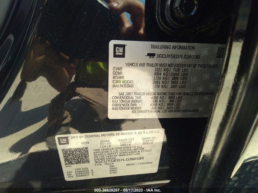 2020 CHEVROLET SILVERADO 1500 LTZ - 3GCUYGED7LG260183