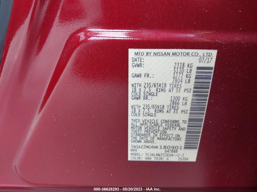 2017 NISSAN MURANO SL - 5N1AZ2MG4HN180901