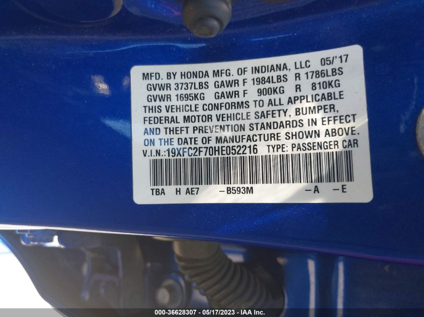 2017 HONDA CIVIC SEDAN EX - 19XFC2F70HE052216