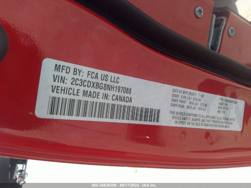 2022 DODGE CHARGER SXT - 2C3CDXBG8NH197088