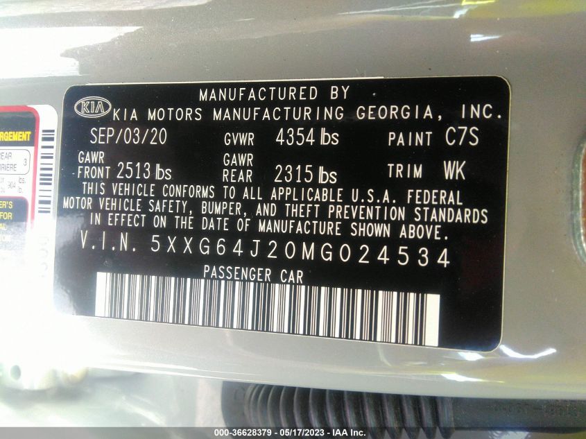 2021 KIA K5 GT-LINE - 5XXG64J20MG024534