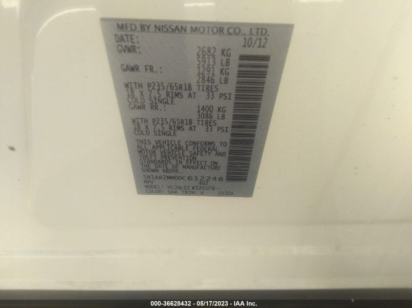 2013 NISSAN PATHFINDER SL - 5N1AR2MM0DC612248