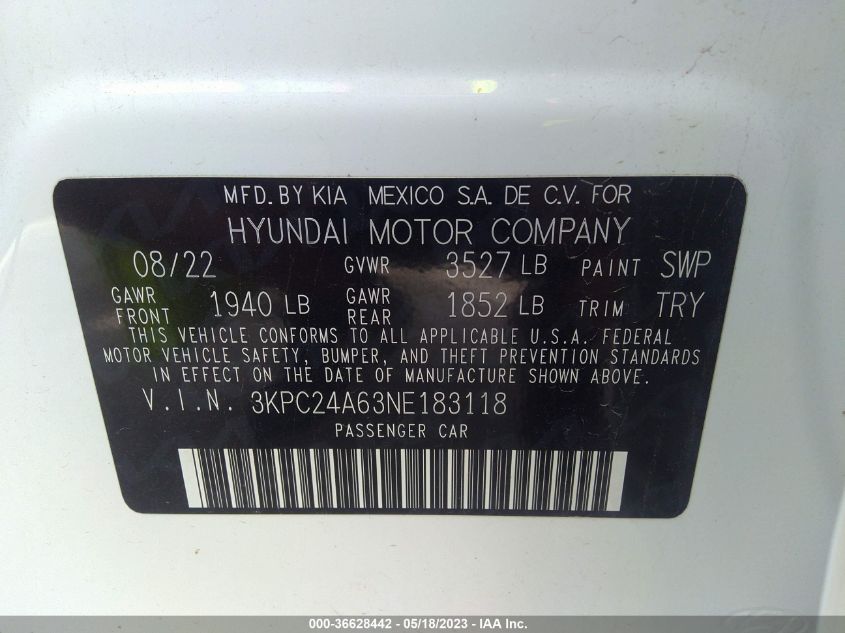 2022 HYUNDAI ACCENT SE - 3KPC24A63NE183118