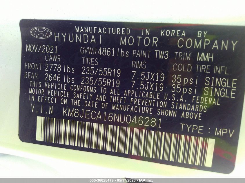 2022 HYUNDAI TUCSON HYBRID LIMITED - KM8JECA16NU046281