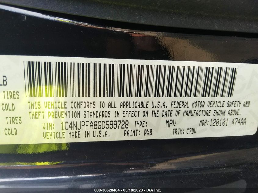 2016 JEEP PATRIOT LATITUDE - 1C4NJPFA8GD599728