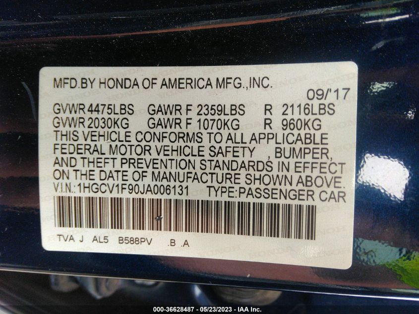 2018 HONDA ACCORD SEDAN TOURING 1.5T - 1HGCV1F90JA006131