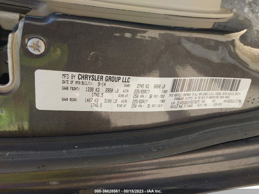 2015 DODGE GRAND CARAVAN AMERICAN VALUE PKG - 2C4RDGBGXFR576675