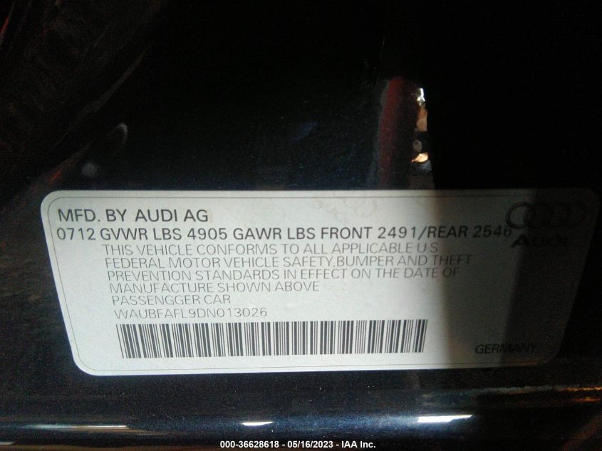 2013 AUDI A4 PREMIUM - WAUBFAFL9DN013026