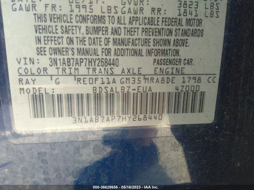 VIN 3N1AB7AP7HY268440 2017 NISSAN SENTRA S