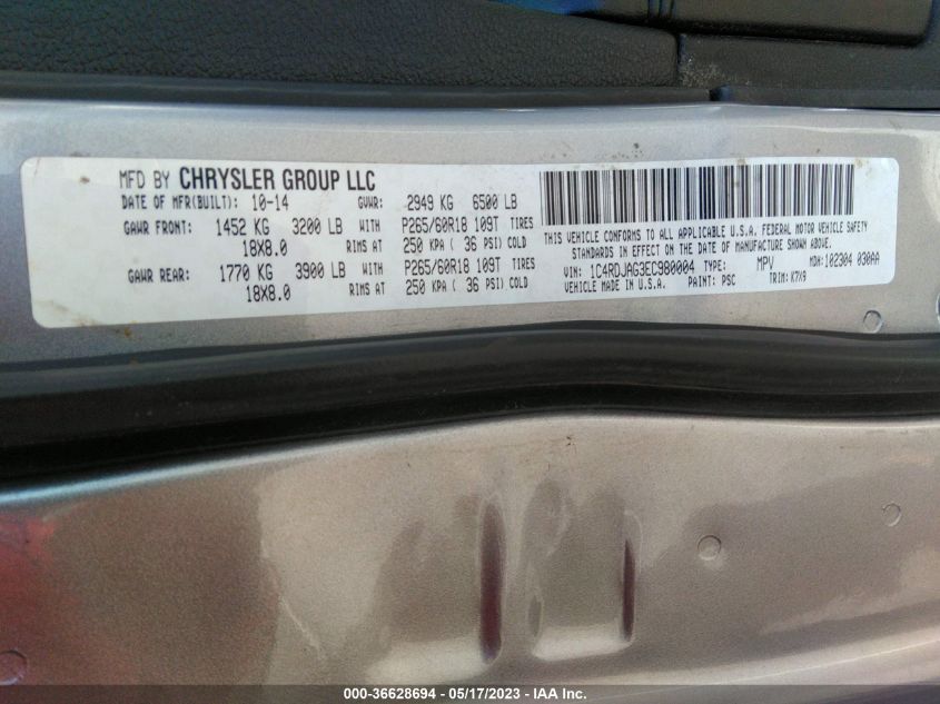 2014 DODGE DURANGO SXT - 1C4RDJAG3EC980004