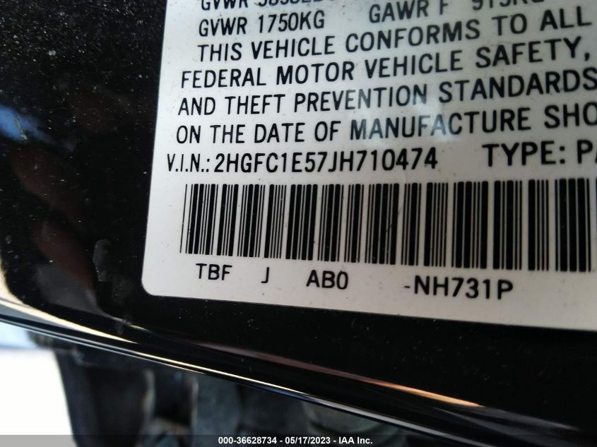 2018 HONDA CIVIC SI SEDAN 2HGFC1E57JH710474