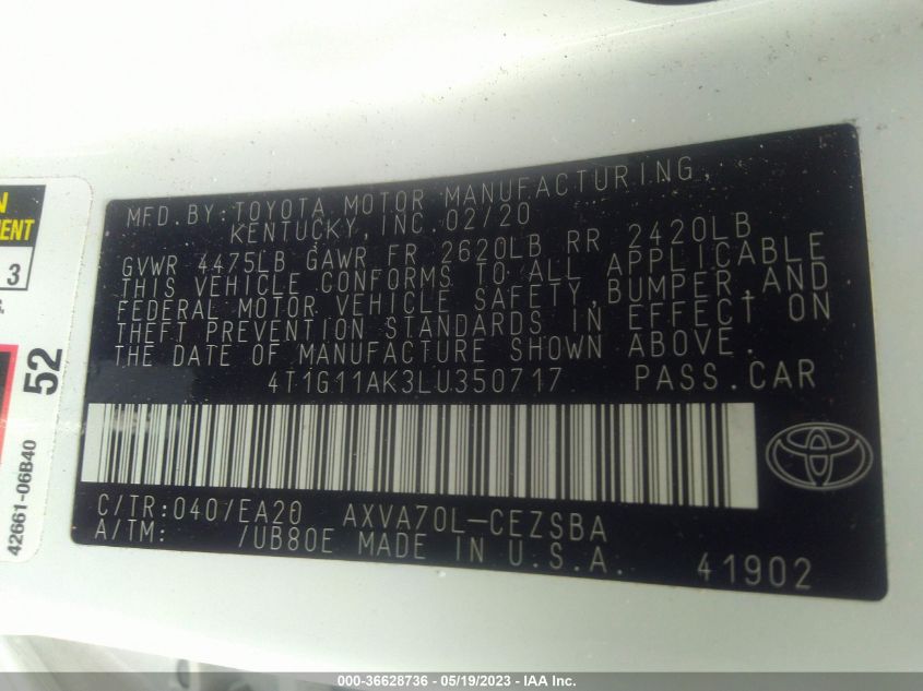 2020 TOYOTA CAMRY SE - 4T1G11AK3LU350717