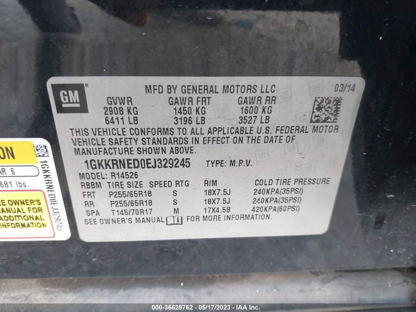 2014 GMC ACADIA SLE - 1GKKRNED0EJ329245