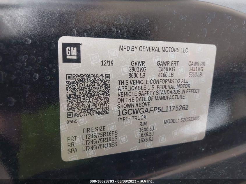 2020 CHEVROLET EXPRESS CARGO VAN - 1GCWGAFP5L1175262