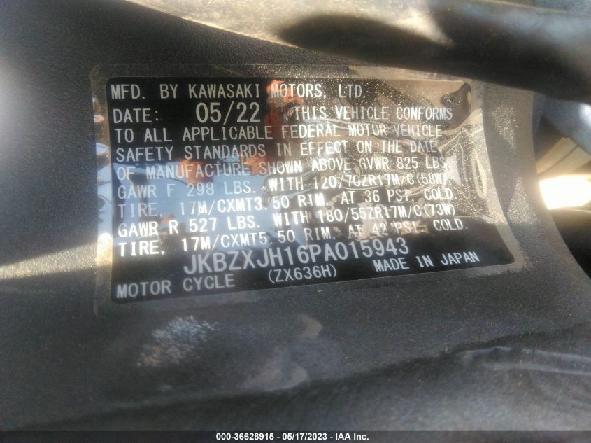 2023 KAWASAKI ZX636 K JKBZXJH16PA015943