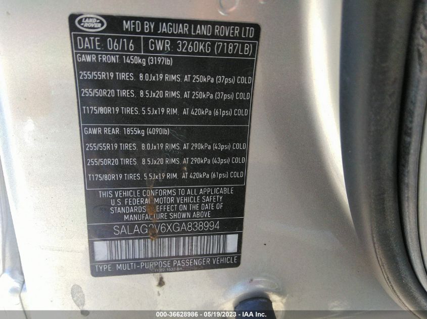 2016 LAND ROVER LR4 HSE - SALAG2V6XGA838994