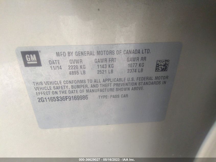 2015 CHEVROLET IMPALA LTZ - 2G1165S36F9169986